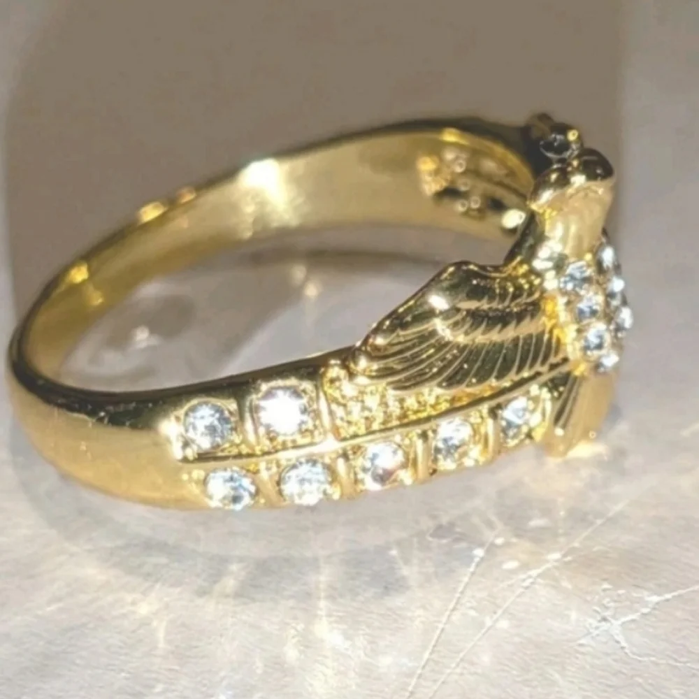 1ct Round Simulated Diamond Mens Flying Eagle Ring 14k Yellow Gold Plated 10